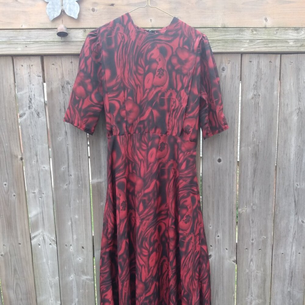 Vintage 90s Dress Red Black Mennonite Cape Modest Handmade